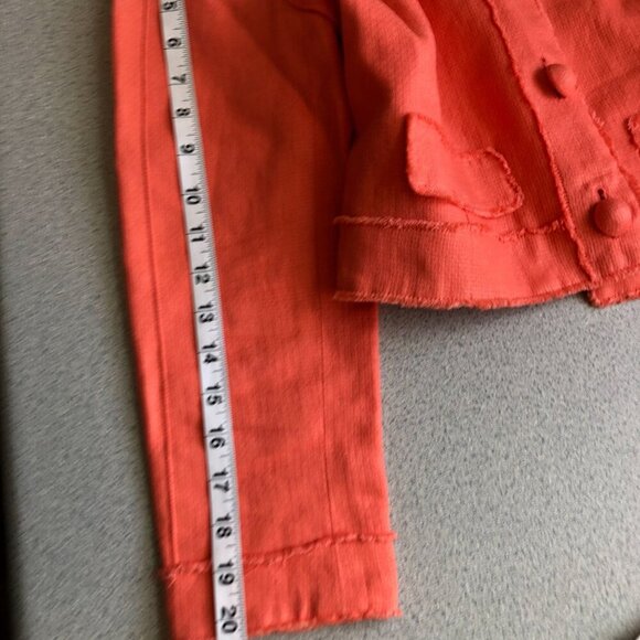 Etcetera Linen Blazer Women 6 Cropped Peach Button Front Frayed Seams Long Sleev - Picture 10 of 10